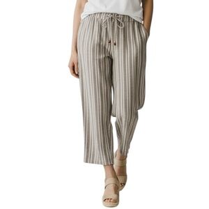 LAND n SEA Linen Blend Striped Tan/White Wide Leg Pants Size XL -- COASTAL VIBES